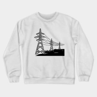 Electricity Pylons Linocut Silhouette on Mustard Yellow Crewneck Sweatshirt